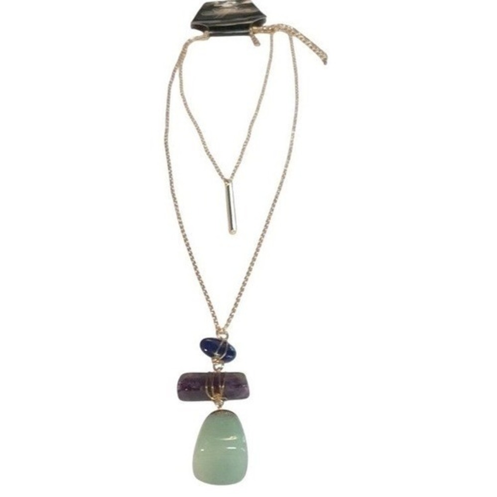 Layered Pendant Necklace Women Gold Multi-Color Boho Stone Charm
